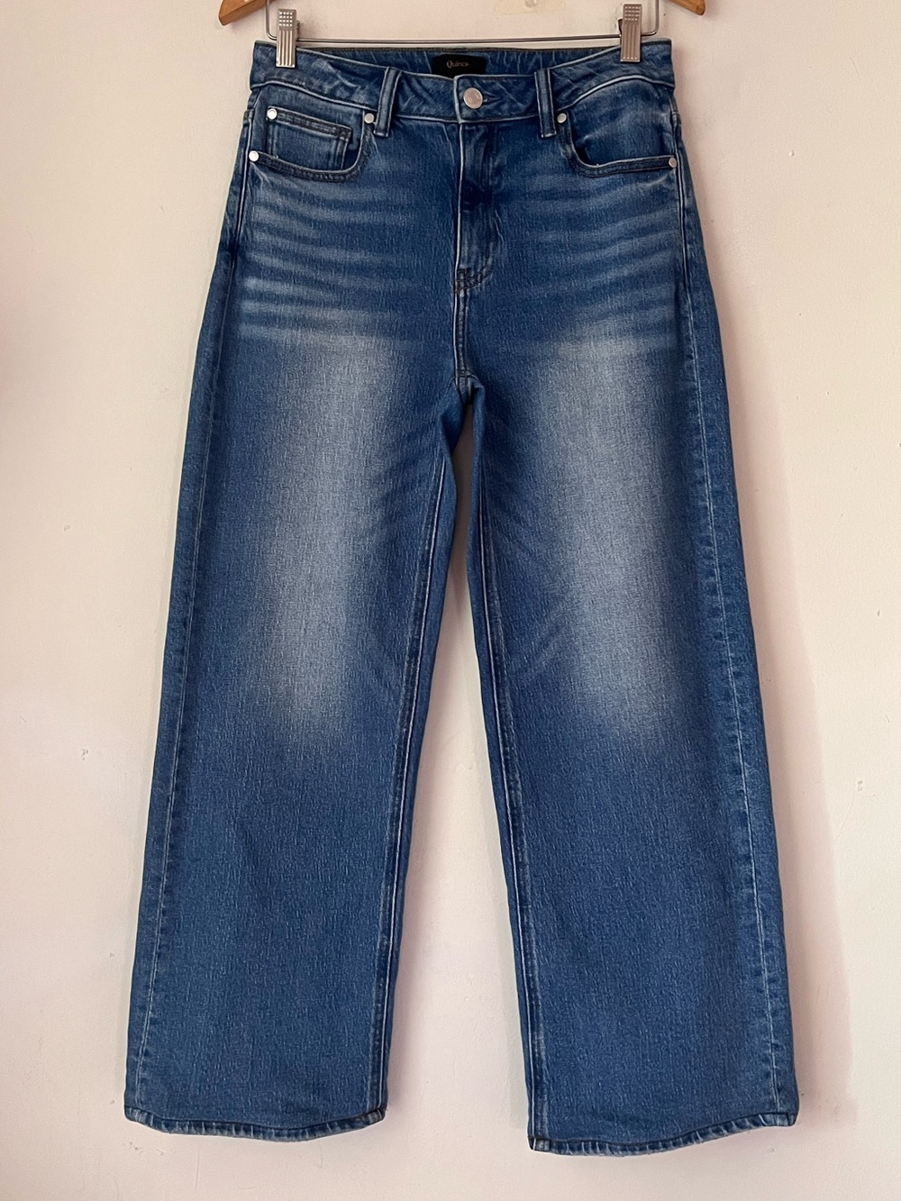 Quince Relaxed Straight Bella Stretch Jeans in Atlantic Blue Sz 28